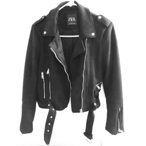 Zara Black Biker Jacket Suede